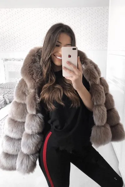 ladies hot sale long sleeve hooded fur warm woman coats cute and American style winter fake fur casual hooded female coat