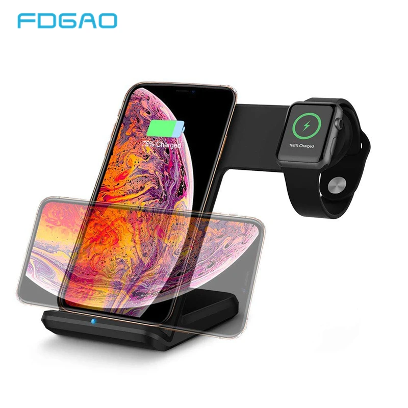 

FDGAO 10W QI Wireless Charger For iPhone XS XR X 8 Samsung S10 S9 S8 Note 9 8 Xiaomi mi9 Fast Charging Dock For Apple Watch 4 3