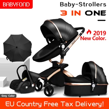 

CE safety baby strollers 3 in 1 high quality PU baby carriage 0-36 months use high quality leather babyfond stroller 2in 1