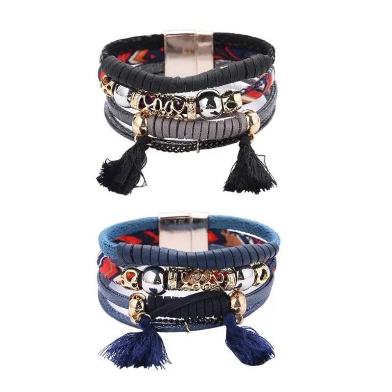 

Multilayer Leather Bracelet Magnetic Beats Bracelets For Women 2018 Vintage Tassel Bracelets& Bangles Jewelry for Women Bangle