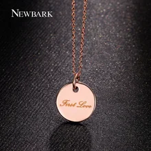 NEWBARK Coin Necklace With “First Love” Words Pendant For Women Rose Gold Plated Engraved Medallion Fashion Jewelry