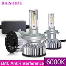 BAISHIDE EMC LED Headlight H4 H7 H11 H8 9006 HB4 H1 H3 HB3 COB Auto Car Headlight 72W 8000LM High Low Beam Bulb Automobile Lamp