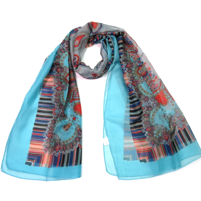 

Summer Bandana Scarf For Women Beach Cover Up Cotton Viscose Blue Paisley Pattern Thin Long Soft Touch Female Hijab Scarf Shawl