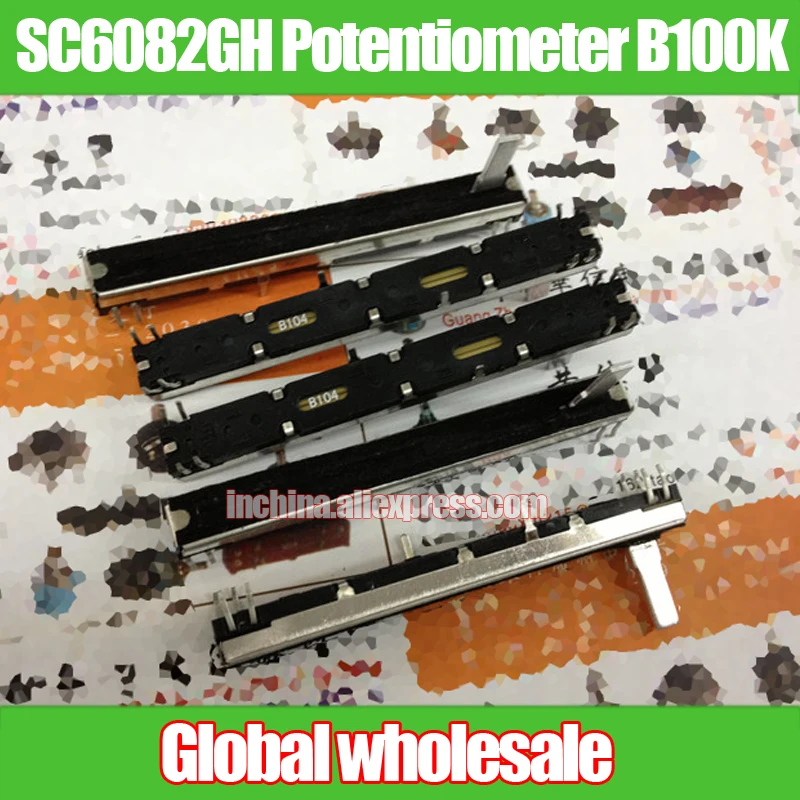 

2pcs SC6082GH 75MM Mixer Straight Slide Potentiometer B100K / Dual Channel Fader Handle Length 15MM Black Bottom