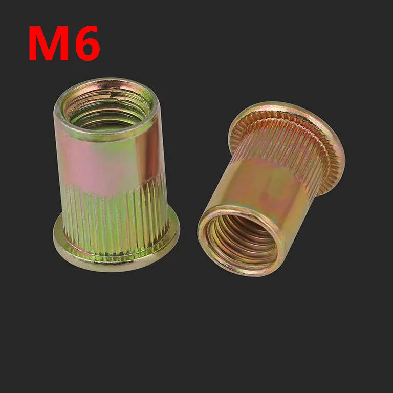 300pcs Thread M6 Rivet Nut Carbon steel Yellow zinc plated Insert Nut