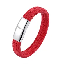 Модный плетеный дизайн браслет из натуральной кожи для мужчин и женщин из нержавеющей стали магнитные украшения-пряжки манжета браслет подарок оптом