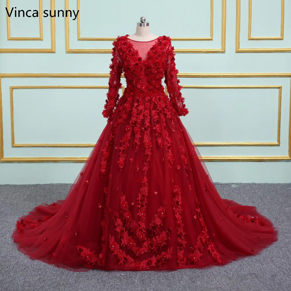

Vinca Sunny Red Wedding Dresses 2022 Scoop Neck Sheer Back 3d Flowers Wedding Gown Princess Ball Gown Bridal Gowns casamento