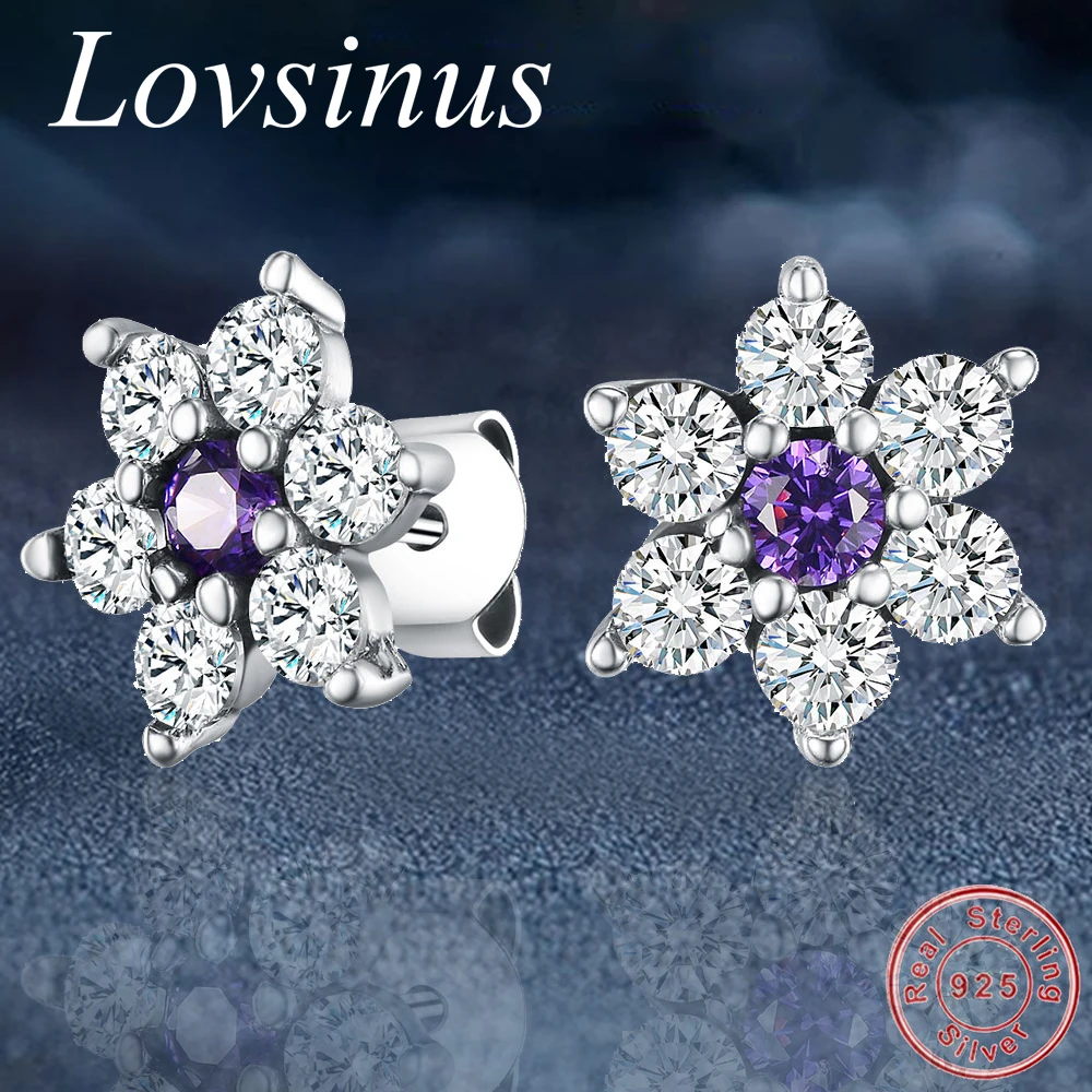 

Original S925 Sterling Silver Crystalize Snowflake Purple & Clear CZ Stud Earrings for Women/Lady boucle d'oreille femme Jewelry
