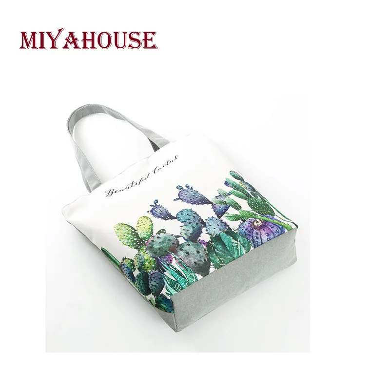 Miyahouse новая свежая Женская Холщовая Сумка тоут зеленая сумка на плечо с принтом
