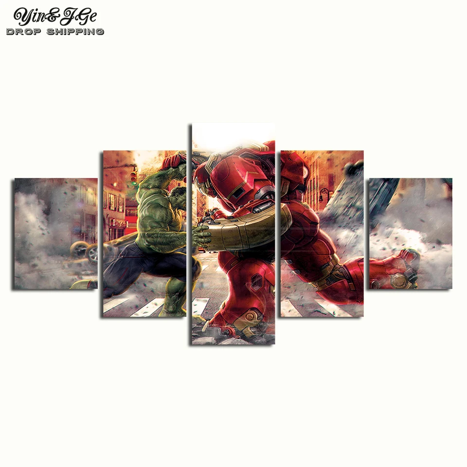 Printed-Home-Decoration-Modern-Wall-Art-5-Piece-Iron-man-Abstract-Canvas-Painting-Modular-The-Hulk (2)