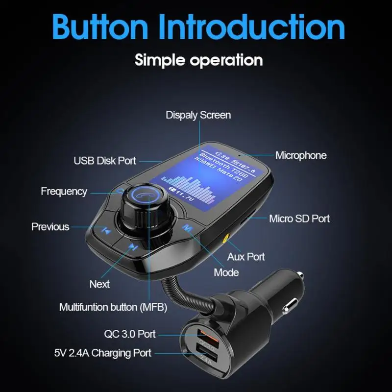 T26D Bluetooth громкой связи автомобильный комплект fm-передатчик MP3-плеер QC3.0 зарядное устройство большой экран Bluetooth Hands-Free Телефон цветной экран автомобиля