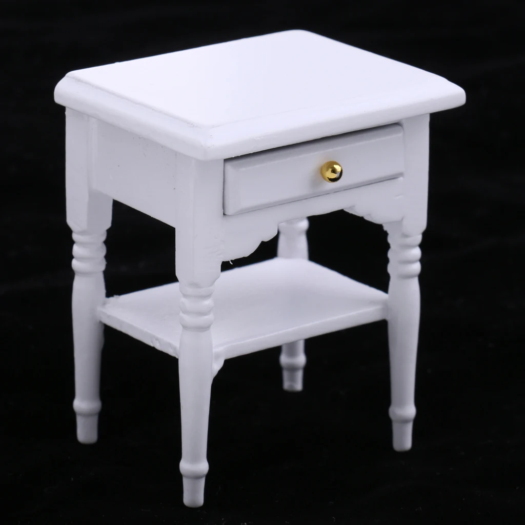 1/12 Dollhouse Miniature Furniture Bedside Table Nightstand with Drawer 1/12 Scale Doll House Decor Classic Toy for Children