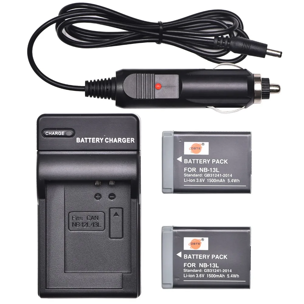 DSTE 2pcs NB 13L Li ion Battery with Travel and Car Charger for Canon