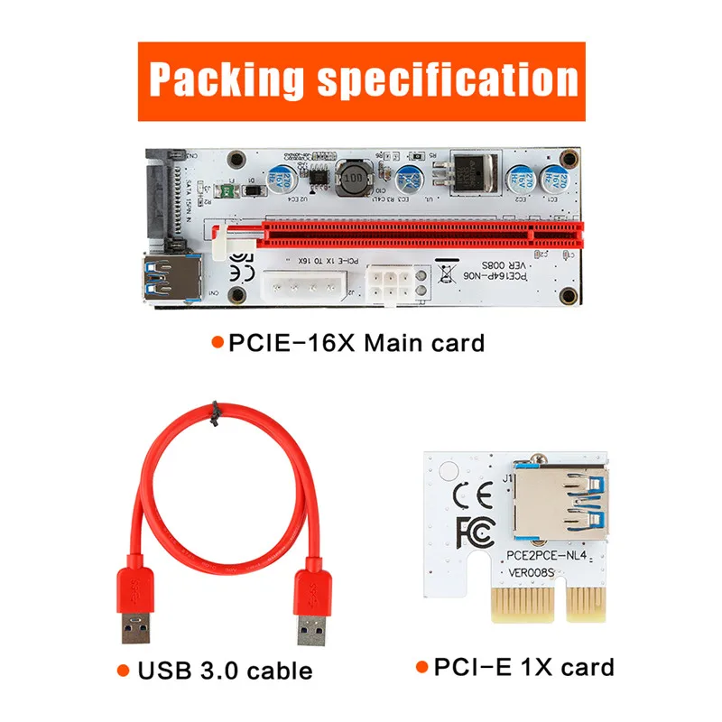 008 PCI E Express 1x до 16x Райзер карта USB3.0 удлинитель кабеля для майнера SATA 4PIN 6PIN адаптер