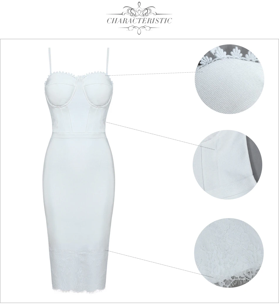 Adyce New Summer Women White Bandage Dress Vestidos Sexy Sleeveless Lace Spaghetti Strap Bodycon Dress Evening Party Dress