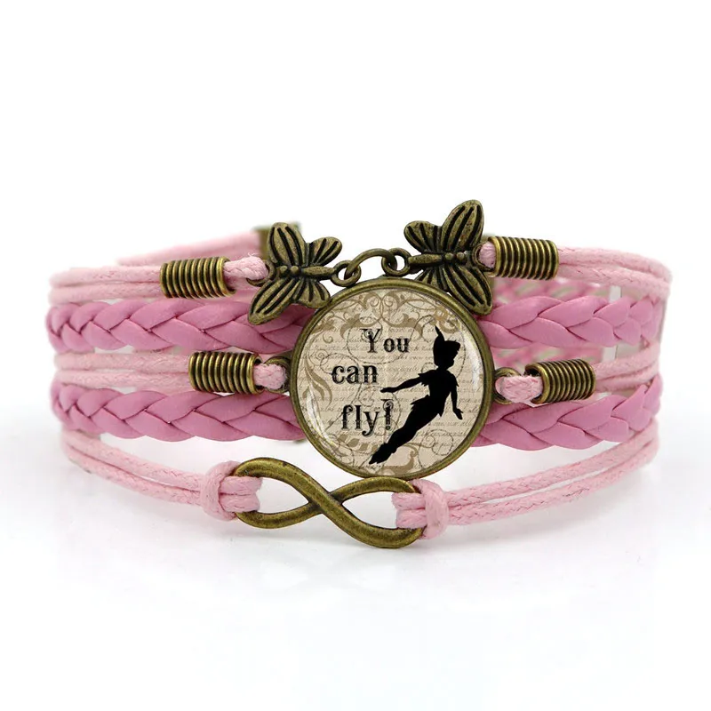 Ручной работы вязаный кожаный браслет Питер Пэн браслет винтажный бабочка бесконечность браслеты модные аксессуары - Окраска металла: Pink
