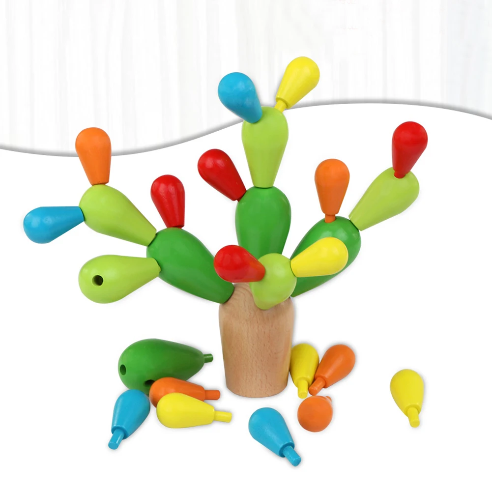 

MrY Wooden Balancing Cactus Toy Education Learning Blocks Color Shape Coordination Toys