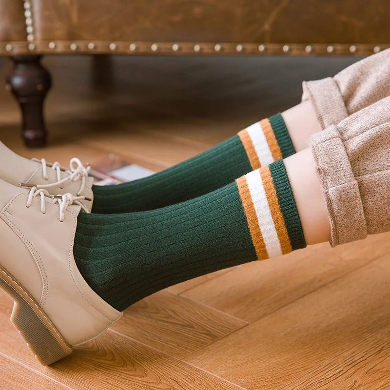 

Jeseca College Style School Students Short Socks 2019 Autumn Winter Warm New Fashion Women Vintage Sock Female Stripe Leg Sox