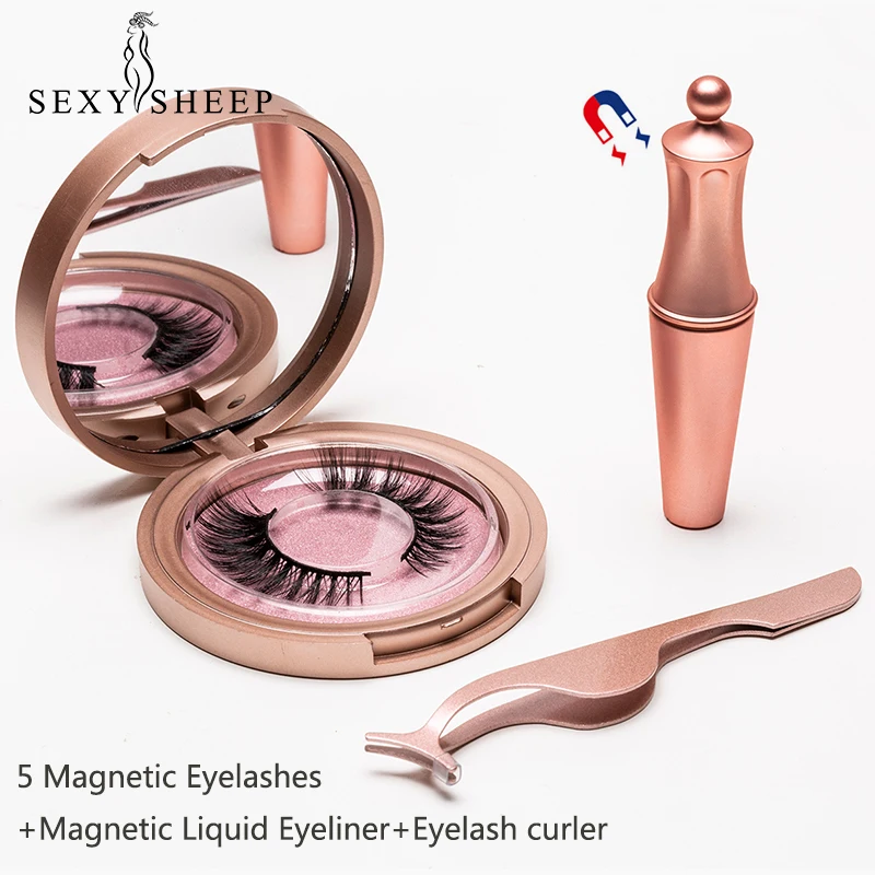 

5 Magnetic Eyelashes natural False Eyelashes Magnet Lashes Magnetic Liquid Eyeliner & Magnetic False Eyelashes & Tweezer Set