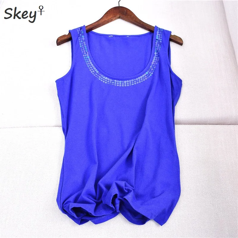 

Sequin Sleeveless Cotton Summer Women T Shirt 2019 Casual Bandage Camisole Vest Slim Female Sexy Loose Blue Tank Top Elasticity