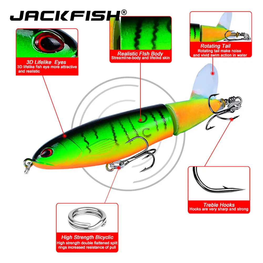 JACKFISH Whopper Поппер 10 см/15 г Topwater рыболовная приманка искусственная приманка Жесткий плюпер мягкий вращающийся хвост рыболовные снасти Geer