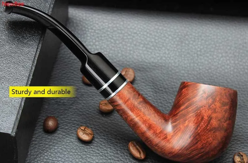 6 imported briar wood tobacco pipe with double metal ring deco bent saddle mouthpiece 9mm carbon filter men smoking pipe