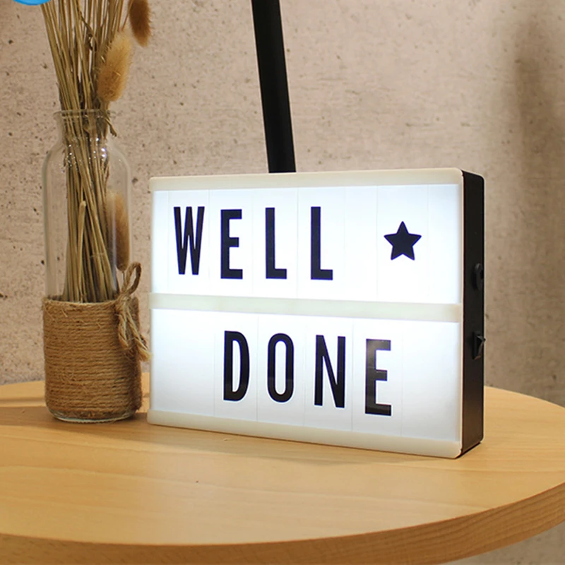 

A5 LED Light Box Letters DIY three Line Lightbox Letter Cards Combination Night Light USB or Battery Operated Cinema Table Lamp