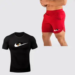 Новая мужская летняя мода толстовка + Фитнес Шорты Мужская спортивная одежда Гоку логотип печать Фитнес Футболка Стрингер undershirt2019