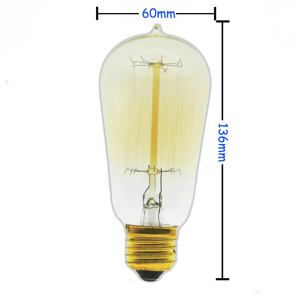 40 W/60 W 220 V E27 Edison лампочка углерода нити винтажная лампа Эдисона в стиле ретро лампа накаливания ST64/ST58/A19/T45/G80/G95/G125/T300