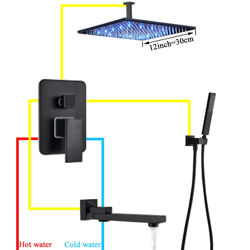 Смеситель для ванной комнаты, черный бронзовый дождевой Душ, смеситель для ванной, потолочный смеситель для ванной, смеситель для ванной, душевой кран, душевой набор - Цвет: 12 inch shower set
