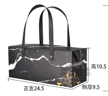 

Black marble Design Paper Cake Box with handle, Chocolate Party Cookies Box Gift Bag Hand-held packing box 50pcs/lot