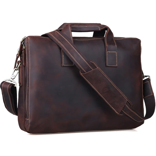 Business Cowhide Leather Briefcase 14 Inch Laptop Bag Mens Top Business Cowhide Leather Briefcase 14 Inch Laptop Bag Mens Top Handbag Vintage Soft Brown Satchel Messenger