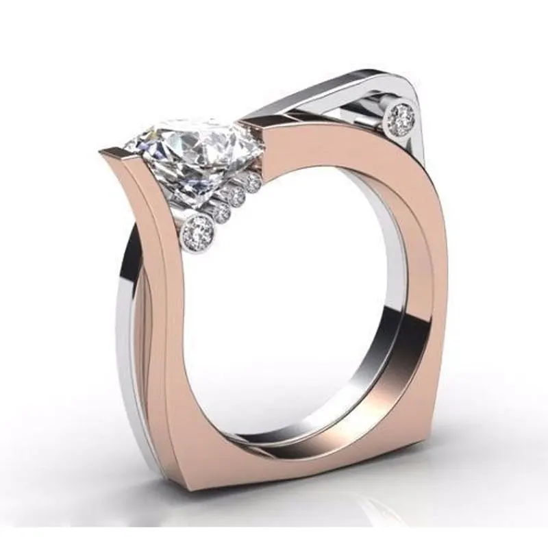 

Yobest Fashion Hollow Plant Zircon Rose Gold Engagement Ring for Female Two-tone Rhinestone Wedding Rings for Women Jewelry