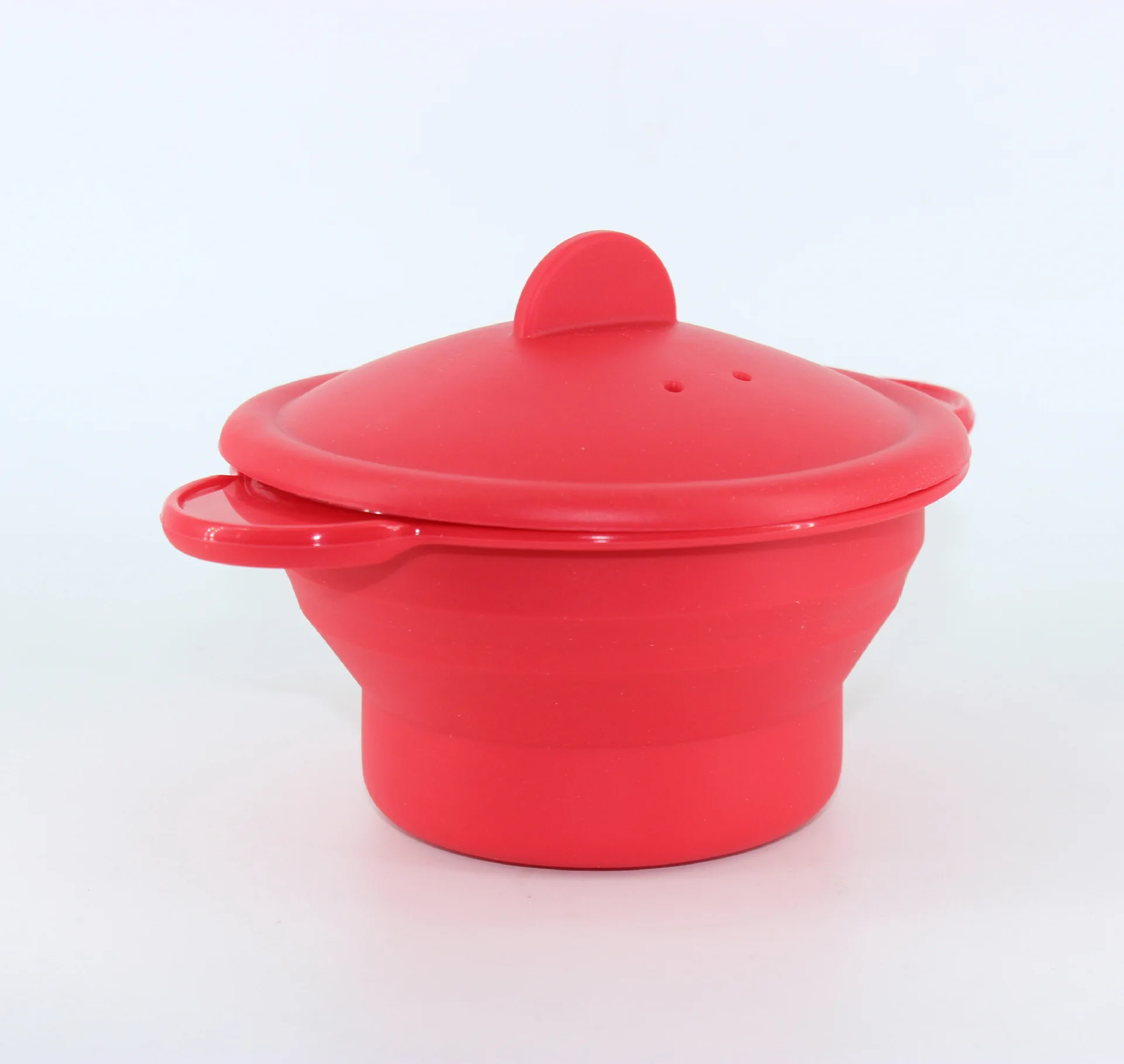 Kitchenware Red Silicone Foldable Retractable Steam Pot With Cover Double Handle Practical Cooking Steamer