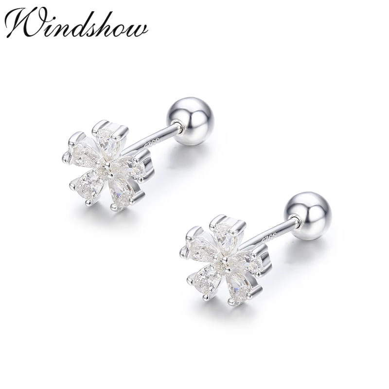 Plata esterlina 925 Joyería Piercing CZ Pendiente Cuadrado