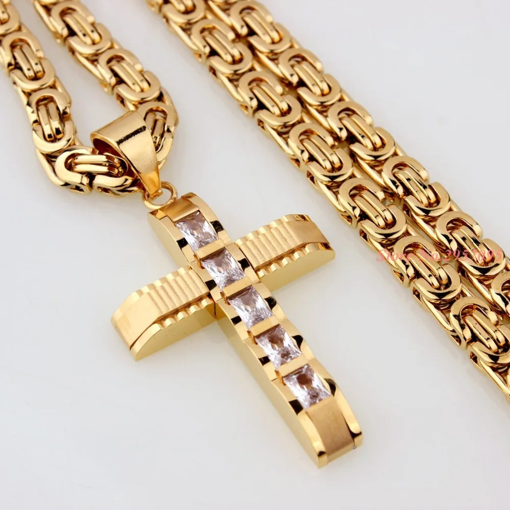 

316L Stainless Steel Chain Knight Cross Silver Gold Color Mens Necklace Pendant With 16"-40" Chain Choose Length