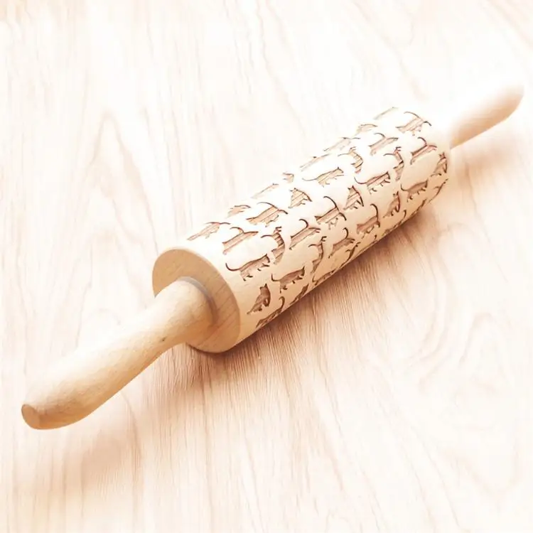 DIY Handmade Tools Cat Pattern Wooden Rolling Pin Laser Cut Kitchen Cake Decorating Chocolate Cookie Baking Noodle Accessories