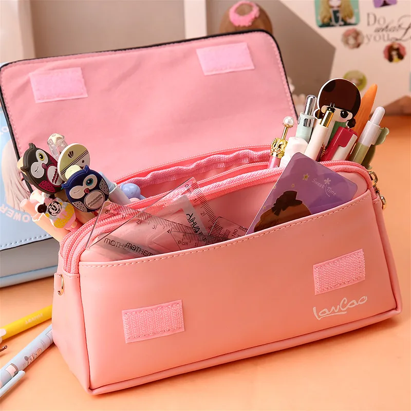 Корейская простая сумка для карандашей для девушек, большая ручка с держателем, креативная сумка для канцелярских принадлежностей, Модный чехол для карандашей, школьный пенал etui papelaria