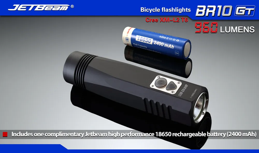 Flash Deal 2017  JETBeam BR10GT Black XM-L2 LED Rechargeable Bike Light Flashlight + battery Mar13 16