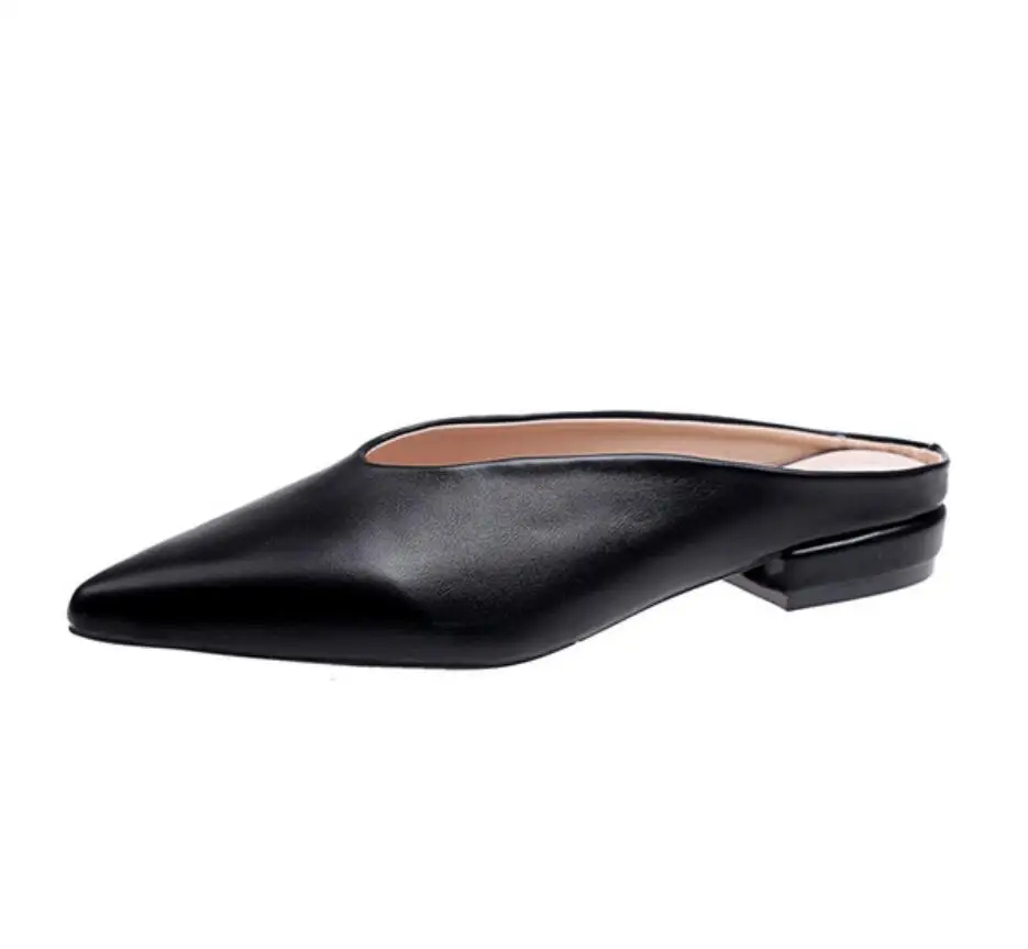 

Women Ballet Flat Shoes Brand 2019 Fashion Mules For Women PU Leather Pointed Toe Slip On Flip Flops Women Slipper tongs femme