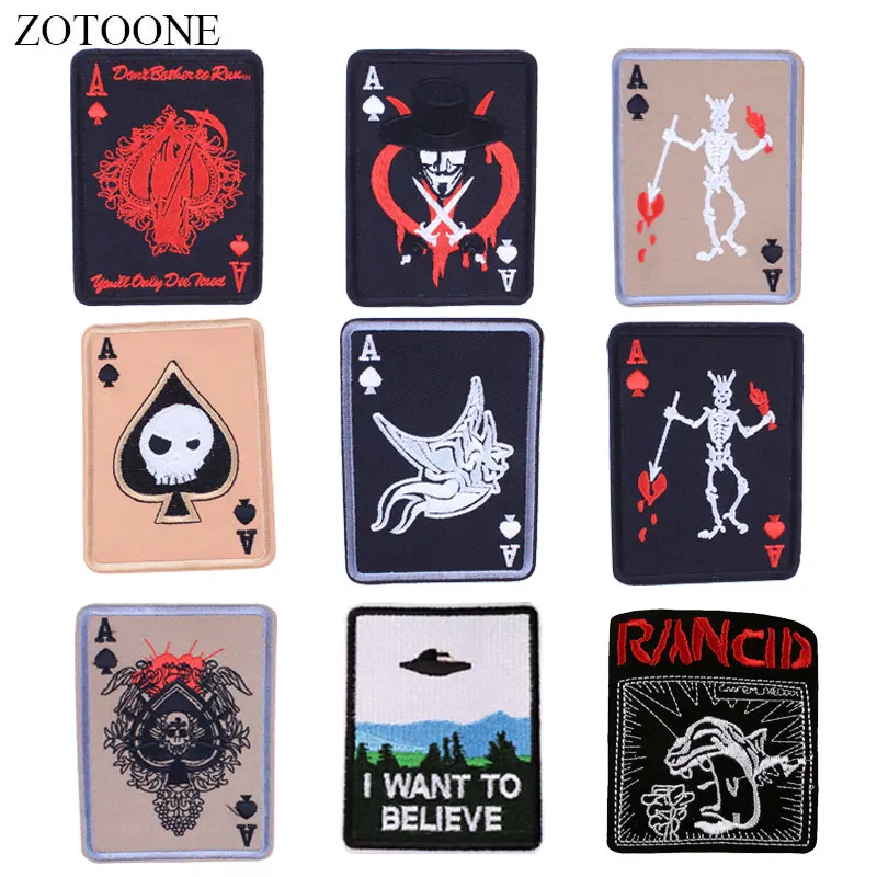 

ZOTOONE Poker Skull Patches Badge Diy Stickers Iron on Clothes Heat Transfer Applique Embroidered Applications Cloth Fabric G