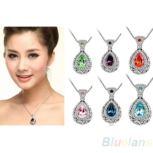 Women's Crystal Rhinestone Drop Vintage Style Pendant Necklace Chain