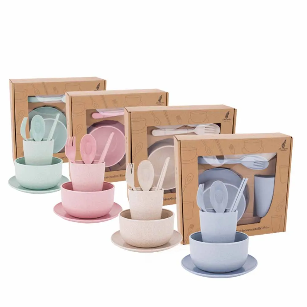 Children s Tableware Cutlery Cubiertos Safe Healthy Wheat Straw Children s Bowl 6pcs set Cutlery Set 3