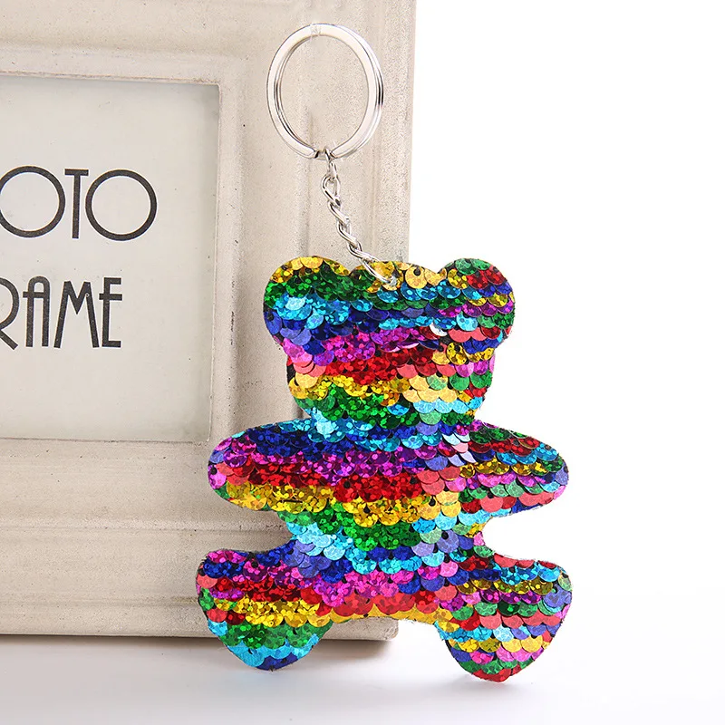 

Fancy&Fantasy Cute Bear Keychain Glitter Sequins Key Ring Gifts for Women Llavero Chaveros Charms Car Bag Accessories Key Chain