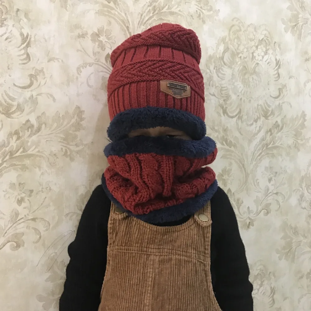 Родитель Ребенок 2 шт. модные зимние шапочки вязаная шапка и шарф для девочек и мальчиков от 3 до 14 лет студентов шапки