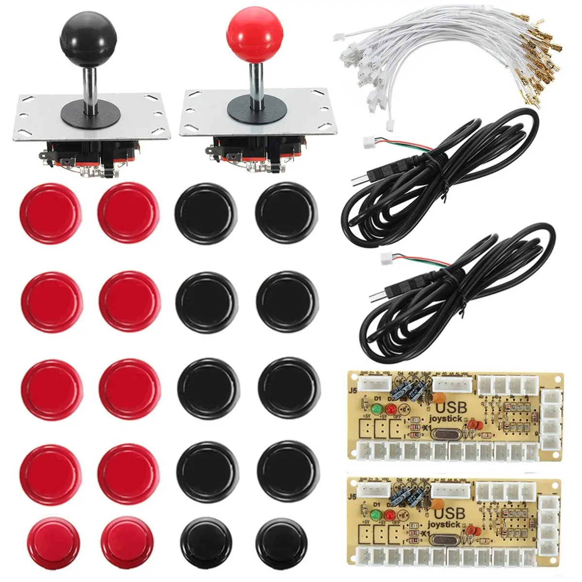 2 игрока zero Delay для аркадной игры джойстик DIY Kit 2 светодиодный USB энкодер+ 2 джойстика+ 20 кнопок+ 28 кабелей для Raspberry Pi