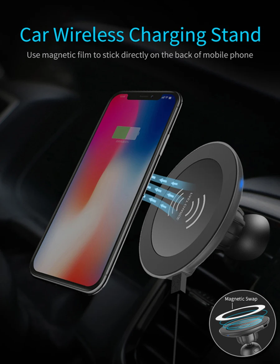 01Wireless Car Charger Magnetic Holder QI Fast Charging Mount for Iphone 88 Plus
