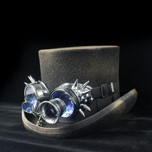 Шерсть Womem мужская верхняя одежда в стиле стимпанк шляпа леди папа шестерни очки цветочный черный панк стиль Fedora Шляпа Размер s m l xl