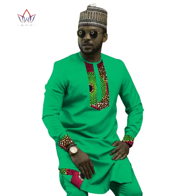 2019 Новая африканская мужская одежда с длинными рукавами Дашики комплект из 2 предметов Африка Анкара хлопок o-образным вырезом Одежда Плюс
