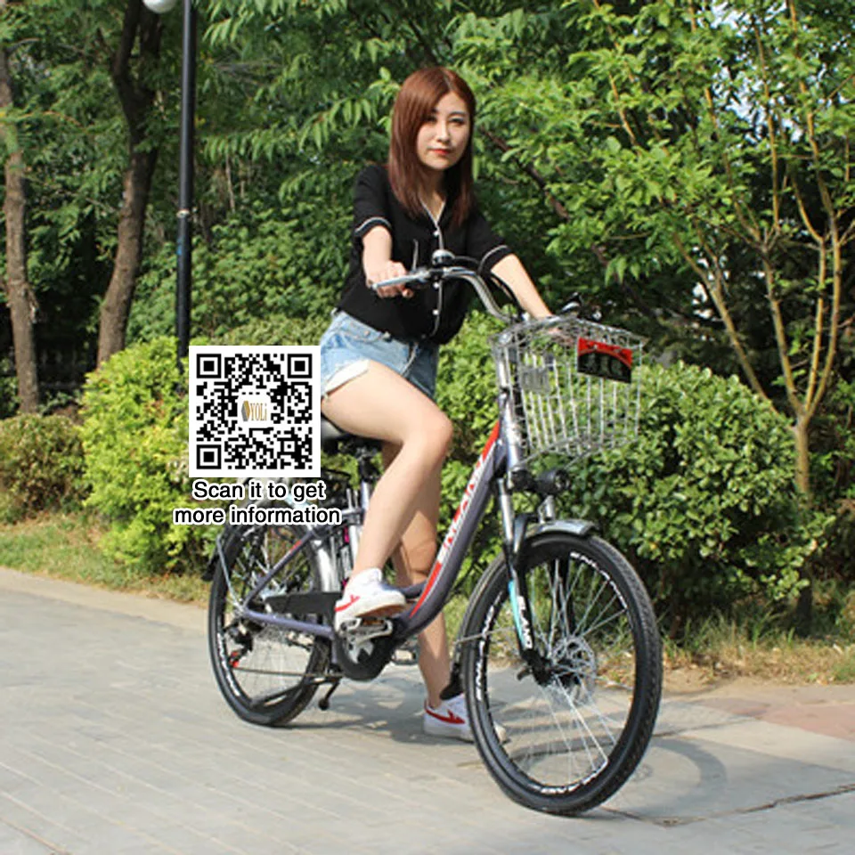 Discount Electric bicycle 48v 24 inch 6 speed aluminum alloy front and rear disc brakes 12ah battery 2 seat lady e bike 0